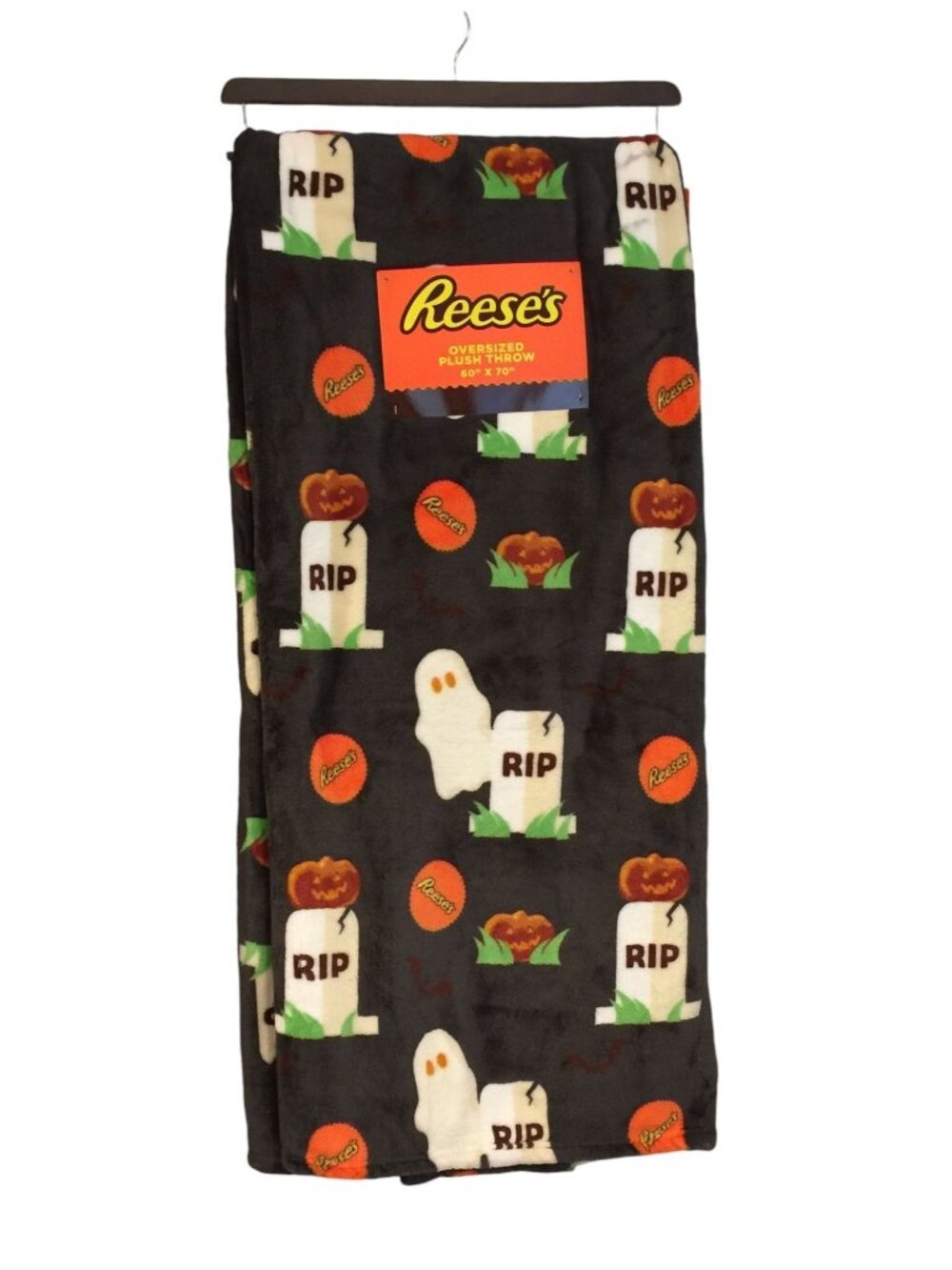 REESE'S Halloween Candy Oversized Plush Throw 60" x 70" Ghost RIP Jack o Lantern